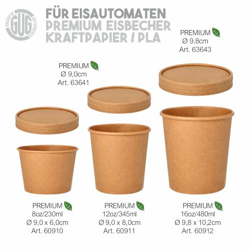 Eisbecher 480ml Ø9,8 x 10,2cm Kraftpapier/PLA FSC® für Eisautomaten geeignet